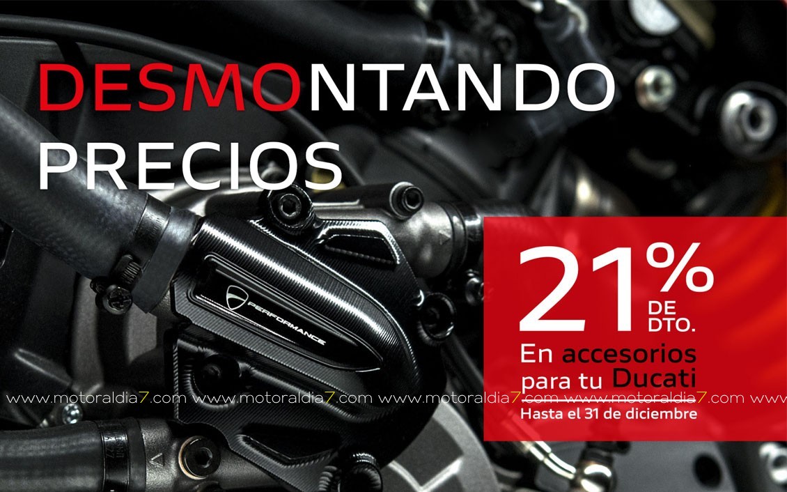 Ducati, accesorios con descuentos de un 21%.