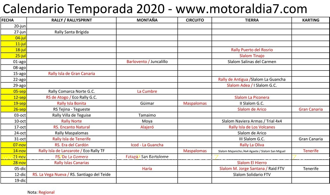 Calendario actualizado de Canarias