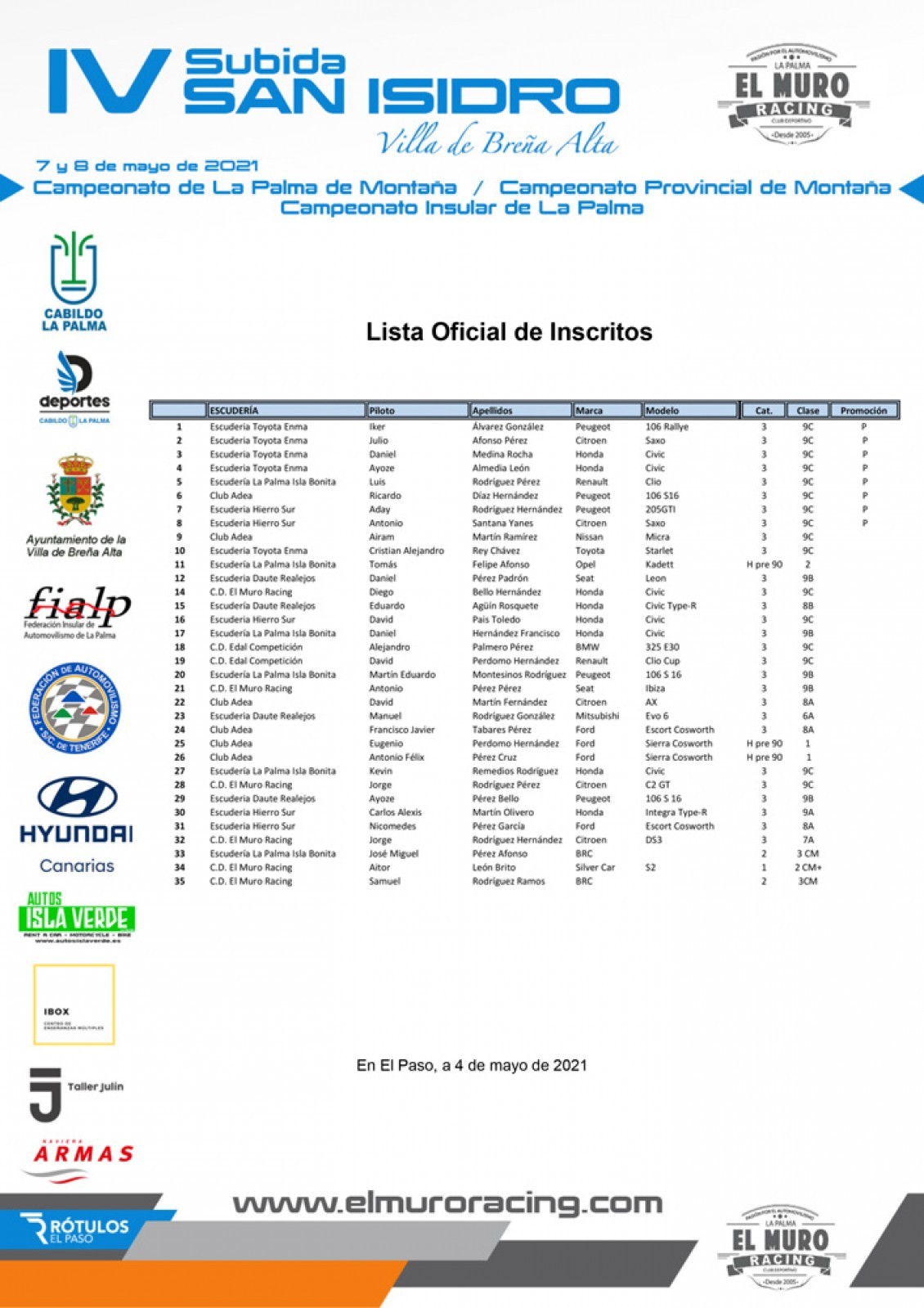 Más de 30 equipos estarán en la línea de salida de la IV Subida San Isidro