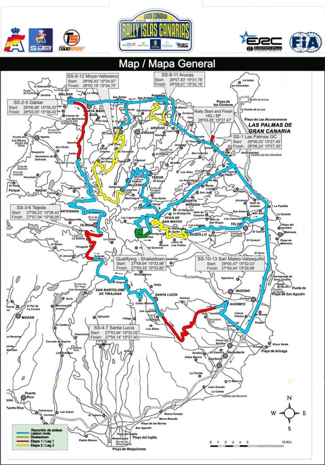 Mapa y horarios Rally Islas Canarias 2023