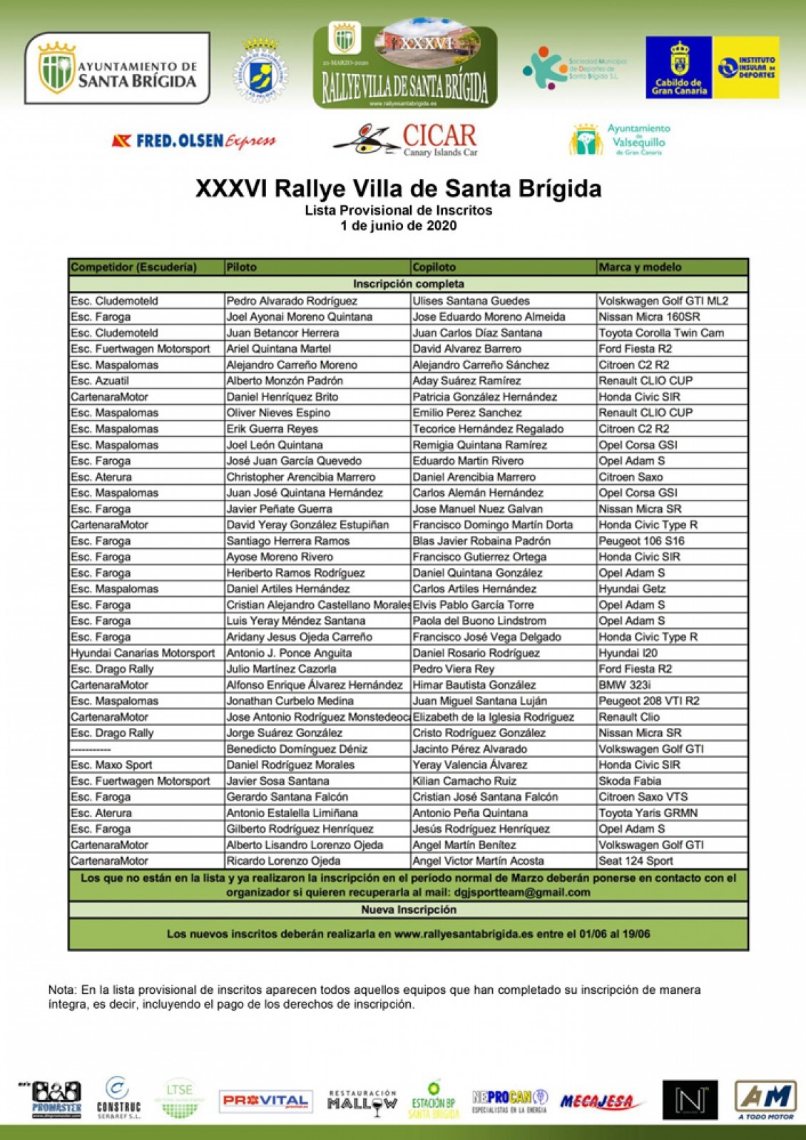 El Rally Villa de Santa Brígida abre inscripciones